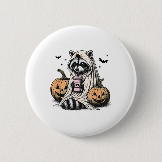 Halloween Raccoon Ghost Button (Vorderseite)