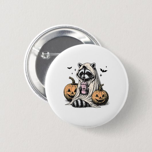 Halloween Raccoon Ghost Button (Vorne & Hinten)