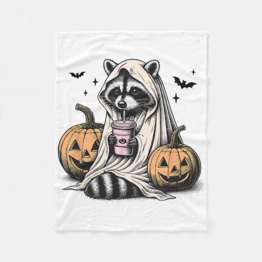 Halloween Raccoon Ghost Fleecedecke (Vorderseite)