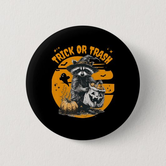 Halloween Raccoon Trick oder Mülleimer Retro Racco Button (Vorderseite)