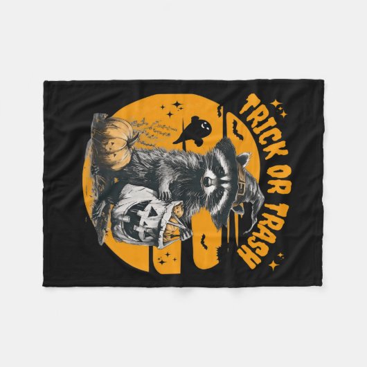 Halloween Raccoon Trick oder Mülleimer Retro Racco Fleecedecke (Vorderseite (Horizontal))