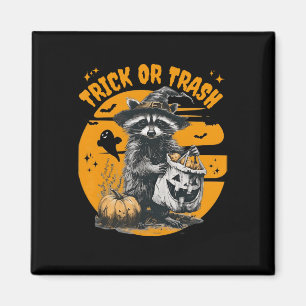 Halloween Raccoon Trick oder Mülleimer Retro Racco Magnet