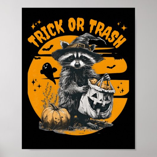 Halloween Raccoon Trick oder Mülleimer Retro Racco Poster (Vorne)