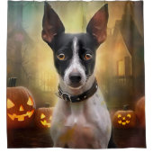 Halloween Rat Terrier mit Pumpkins Beängstigend Duschvorhang (Vorderseite)