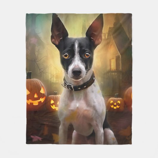 Halloween Rat Terrier mit Pumpkins Beängstigend Fleecedecke (Vorderseite)
