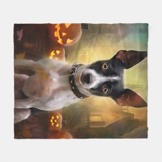 Halloween Rat Terrier mit Pumpkins Beängstigend Fleecedecke (Vorderseite (Horizontal))