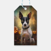 Halloween Rat Terrier mit Pumpkins Beängstigend Geschenkanhänger (Vorderseite)
