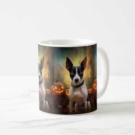 Halloween Rat Terrier mit Pumpkins Beängstigend Kaffeetasse (VorderseiteRechts)