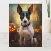 Halloween Rat Terrier mit Pumpkins Beängstigend Karte (Vorderseite)