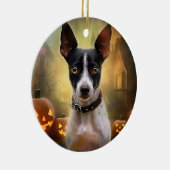 Halloween Rat Terrier mit Pumpkins Beängstigend Keramik Ornament (Rechts)