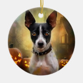 Halloween Rat Terrier mit Pumpkins Beängstigend Keramik Ornament (Vorne)