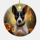 Halloween Rat Terrier mit Pumpkins Beängstigend Keramik Ornament (Hinten)