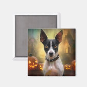 Halloween Rat Terrier mit Pumpkins Beängstigend Magnet (Vorderseite/Rückseite)