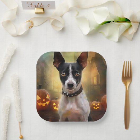 Halloween Rat Terrier mit Pumpkins Beängstigend Pappteller (Hochzeit)
