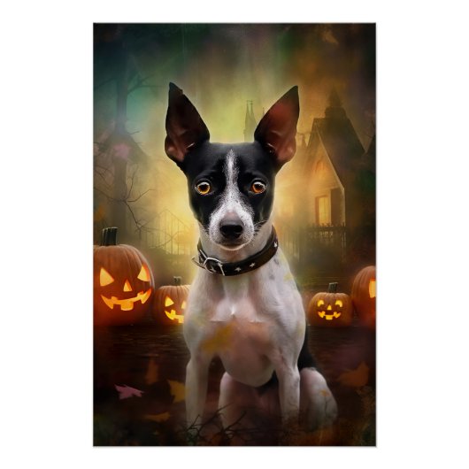 Halloween Rat Terrier mit Pumpkins Beängstigend Poster (Vorderseite)