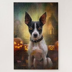 Halloween Rat Terrier mit Pumpkins Beängstigend Puzzle