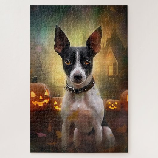 Halloween Rat Terrier mit Pumpkins Beängstigend Puzzle (Vertikal)
