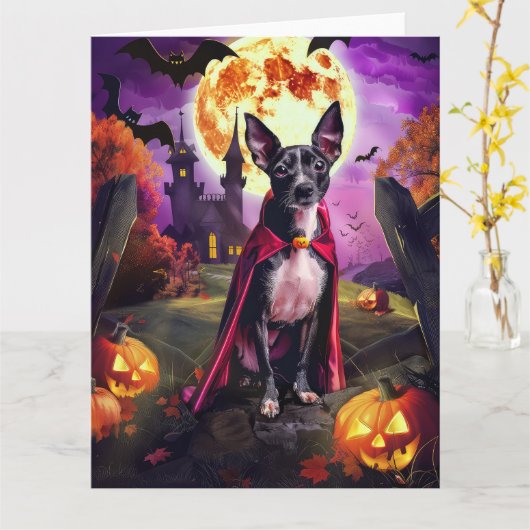 Halloween Rat Terrier Vampire Pumpkins Beängstigen Karte (Gelbe Blume)
