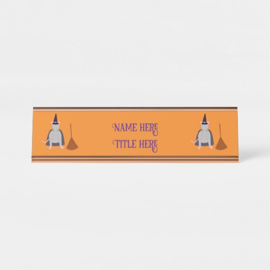 Halloween Rat und Broom Custom Schreibtischnamensplakette (Vorderseite )