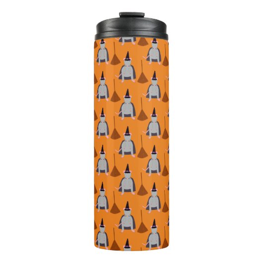 Halloween Rat und Broom Gemustert Thermosbecher (Vorderseite)