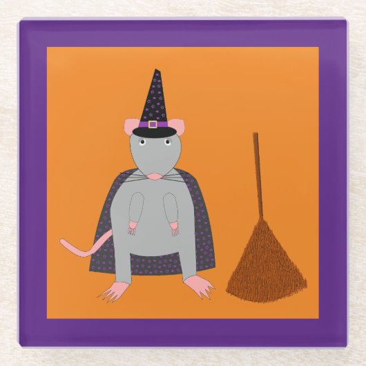 Halloween Rat und Broom Glasuntersetzer (Vorderseite)