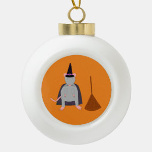 Halloween Rat und Broom Keramik Kugel-Ornament