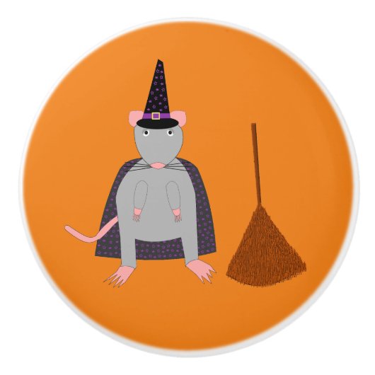 Halloween Rat und Broom Keramikknauf (Vorderseite)
