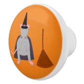 Halloween Rat und Broom Keramikknauf (Rechts)