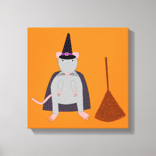 Halloween Rat und Broom Leinwanddruck