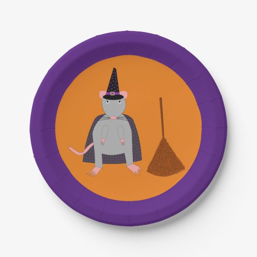 Halloween Rat und Broom Pappteller (Vorderseite)