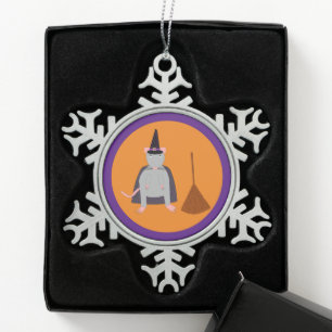 Halloween Rat und Broom Schneeflocken Zinn-Ornament