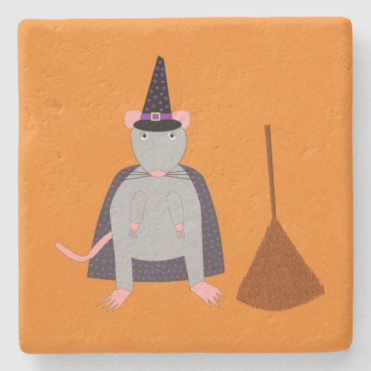 Halloween Rat und Broom Steinuntersetzer (Vorderseite)