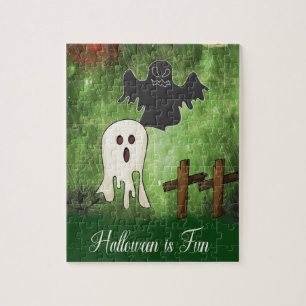 Halloween-Rätsel mit schwarzem und weißem Geist Puzzle