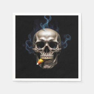 Halloween rauchender Totenkopf beißt Candy Corn Serviette