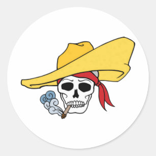 Halloween rauchender Totenkopf mit Bandana Cartoon Runder Aufkleber