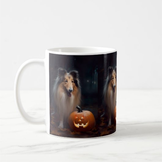 Halloween-Raucollie mit Kürbissen Gruselig Kaffeetasse (Links)