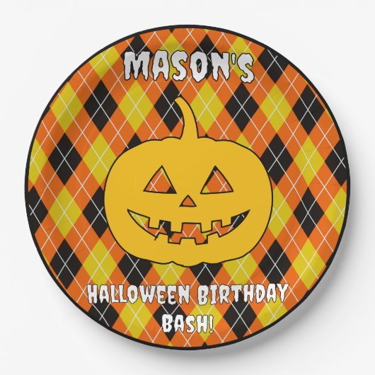 Halloween-Raute-Kürbislaterne Pappteller (Vorderseite)