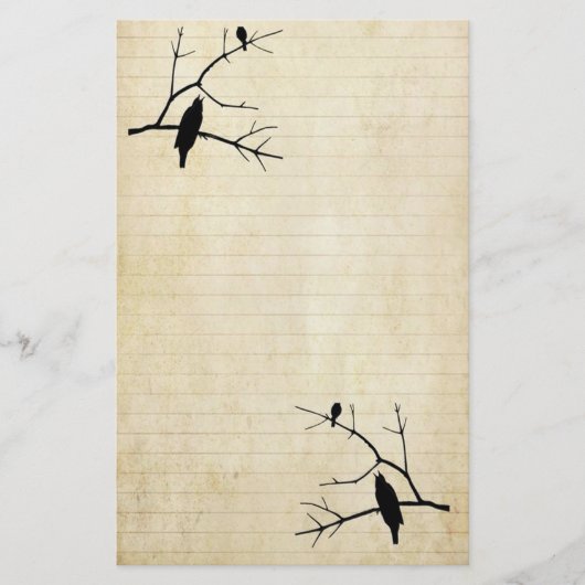 Halloween Raven and Owl Old Paper Stationary Briefpapier (Vorderseite)