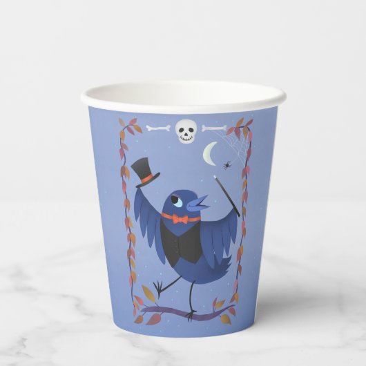 Halloween Raven Crow Moon Blue Pappbecher (Rückseite)