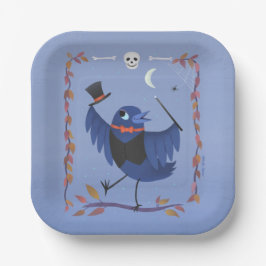 Halloween Raven Crow Moon Blue Pappteller
