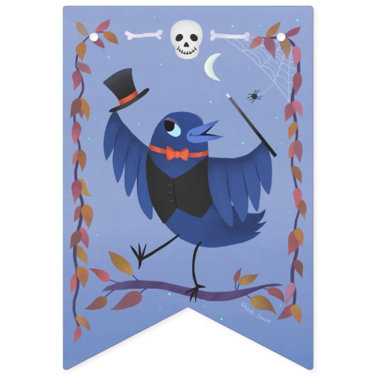 Halloween Raven Crow Moon Blue Wimpelkette (Erste Fahne)