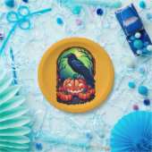 Halloween Raven in einem Kürbis Pappteller (Party)