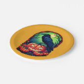Halloween Raven in einem Kürbis Pappteller (Schrägansicht)