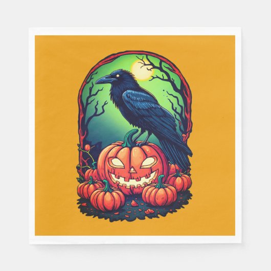 Halloween Raven in einem Kürbis Serviette (Vorderseite)