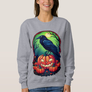 Halloween Raven in einem Kürbis Sweatshirt