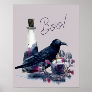 halloween raven magic print poster
