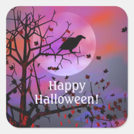 Halloween Raven Night Quadratischer Aufkleber