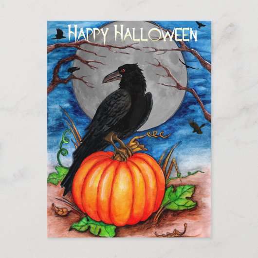 Halloween Raven Postkarte (Vorderseite)