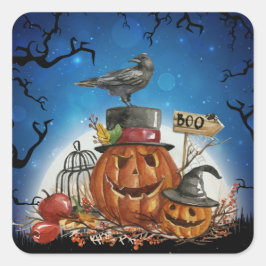 Halloween Raven Pumpkin Party Quadratischer Aufkleber