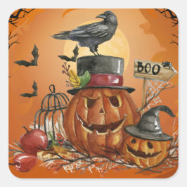 Halloween Raven Pumpkin Party Quadratischer Aufkleber
